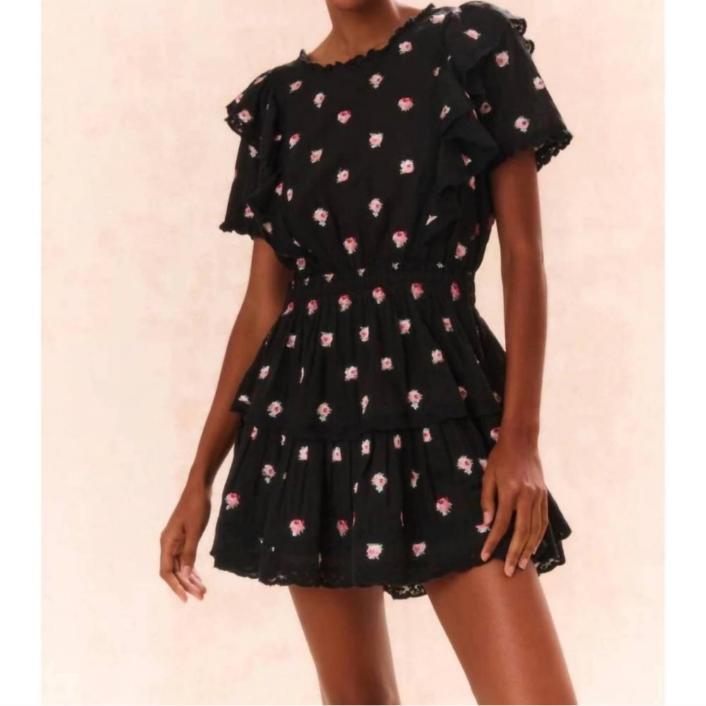 LOVESHACKFANCY natasha dress in black combo NWT Size XXS